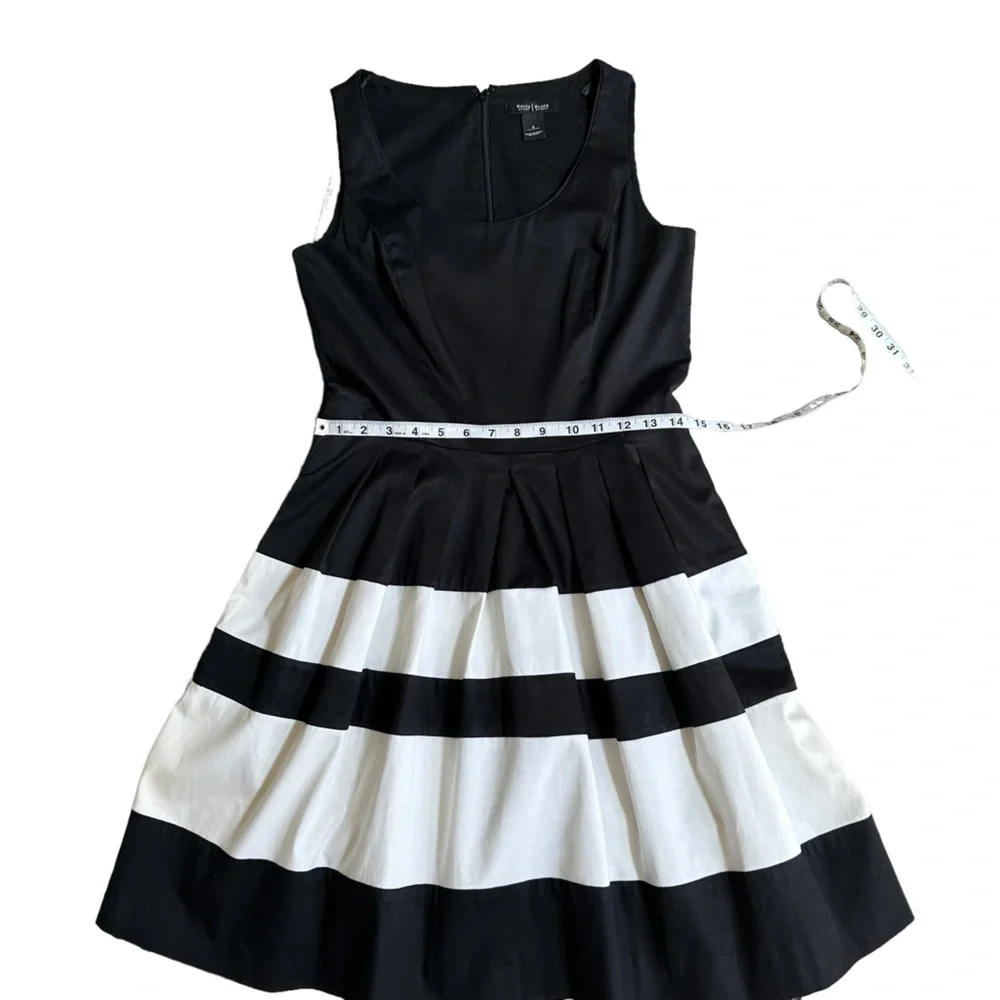 Black House White Market Womens Fit and Flare Stripe Sleeve Less Midi Dress Sz 6